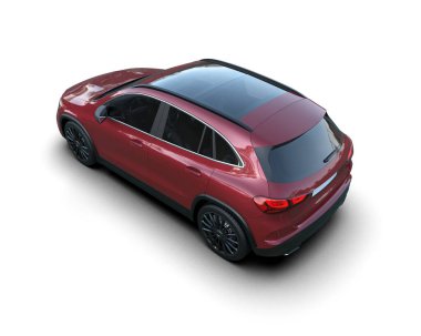 Beyaz arkaplanda kırmızı araba.