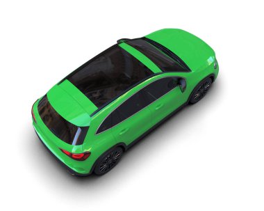 Beyaz sırtlı yeşil spor araba.