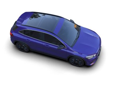 Mavi şehir arabası beyaz arka planda izole edilmiş. 3d oluşturma.