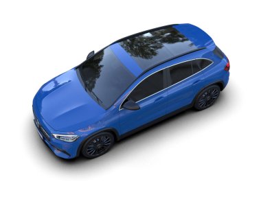 Mavi araba beyaz arka planda izole edilmiş, 3 boyutlu illüstrasyon