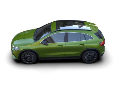 Yeşil araba arka planda izole edildi. 3D görüntüleme. resimleme