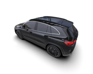 Siyah lüks SUV beyaz yolda izole edilmiş. 3d illüstrasyon