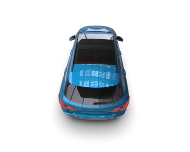 Beyaz yüzeyde mavi şehir arabası. en üstteki görünüm