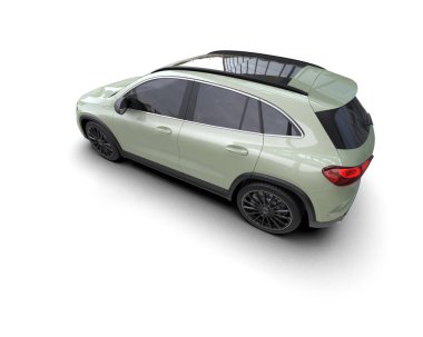 Yeşil arka planı olan bir araba. 3d oluşturma