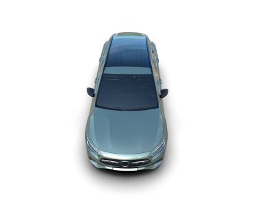 Beyaz arka planda mavi bir araba. Manzaralı bir araba. 3d oluşturma.