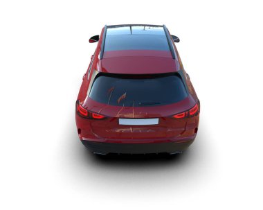 3 boyutlu kırmızı araba beyaz üzerine izole edilmiş.