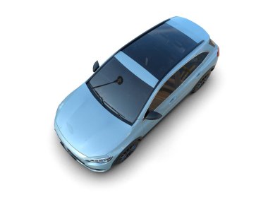 Beyaz arkaplanda mavi araba.