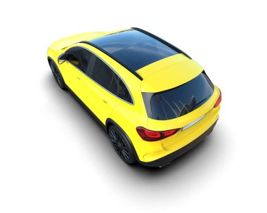 modern sarı araba beyaz arka planda izole edilmiş 3 boyutlu görüntüleme