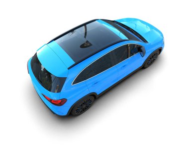 Mavi spor araba. Beyaz arkaplanda 3 boyutlu görüntüleme izole edildi