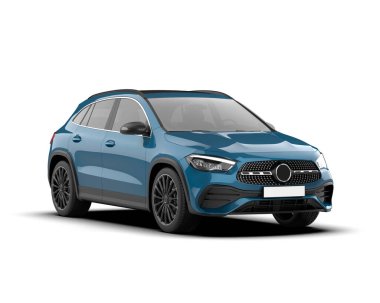 Beyaz arka planda gerçekçi bir araba. 3d oluşturma