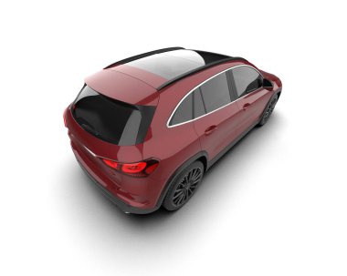 Beyaz izole edilmiş arka planda 3 boyutlu kırmızı araba görüntüleniyor