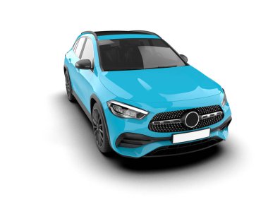 Arka planda izole edilmiş gerçekçi mavi araba. 3d oluşturma