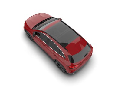 Beyaz arka planda kırmızı araba. 3d oluşturma