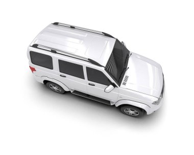 Beyaz arka planda izole edilmiş beyaz araba. 3d oluşturma