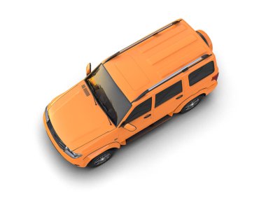turuncu küçük araba beyaz arka planda, 3 boyutlu.