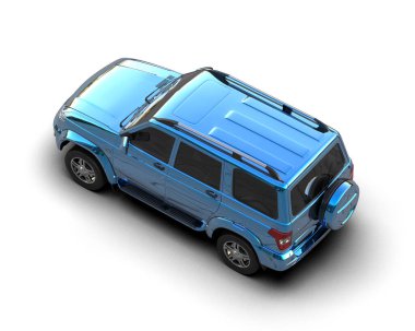 mavi SUv beyaz arkaplanda izole edildi. 3 boyutlu görüntüleme