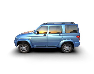 modern mavi araba gri arka planda izole edilmiş. 3d oluşturma