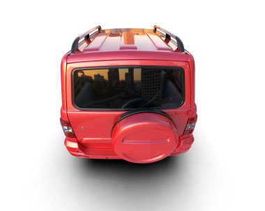 Beyaz arka planda kırmızı şehir minibüsü. 3d oluşturma