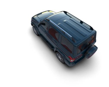 Mavi arabalı cip. 3D görüntüleme. 3d illüstrasyon.