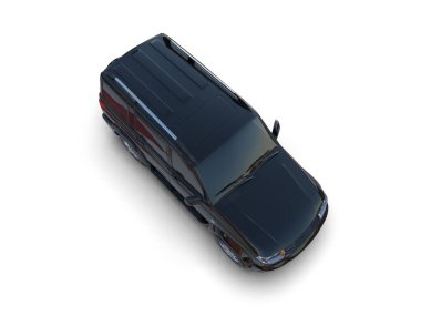 Siyah arka planı olan modern bir araba. Üst Manzara. 3d oluşturma