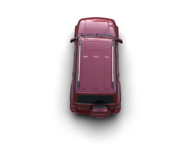 Kırmızı modern araba, beyaz arka planda uzun bir kuyruk arabası. 3d oluşturma.