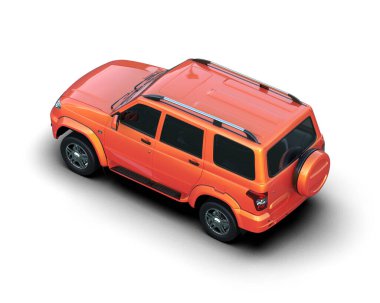Turuncu minivan beyaz arka planda izole edilmiş. 3 Boyutlu Hazırlama.