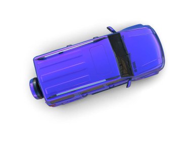 Beyaz arka planda izole edilmiş mavi bir arabanın 3 boyutlu görüntüsü