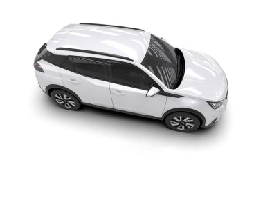 Beyaz arka planda beyaz, modern bir araba. 3d illüstrasyon