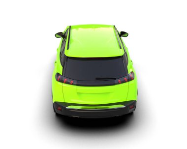 yeşil elektrikli araba beyaz arka planda izole edildi. 3 boyutlu görüntüleme