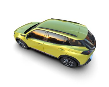 modern kompakt araba beyaz bir arkaplanda yansımaları ile izole.