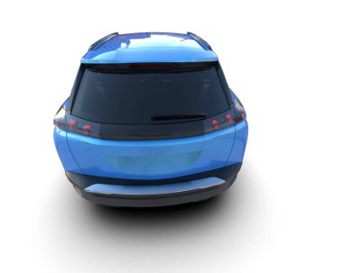 Beyaz arkaplanda 3 boyutlu elektrikli araba oluşturuluyor