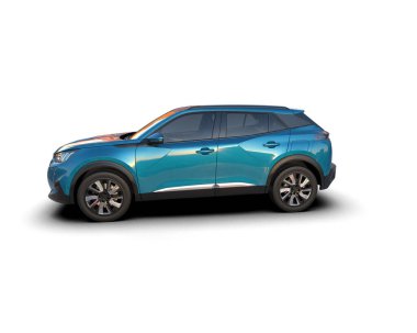 küçük SUV aracı beyaz arkaplanda izole edildi