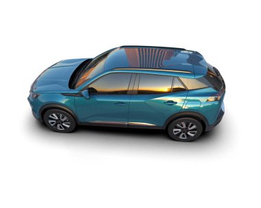 Beyaz arka planda gölgesi olan modern bir araba. 3d illüstrasyon.