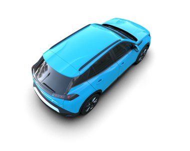 mavi araba beyaz arkaplanda izole edildi. 3 boyutlu görüntüleme