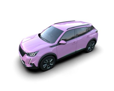Beyaz arka planda pembe spor araba. 3d oluşturma