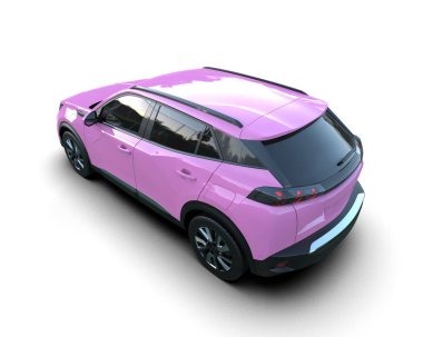 Pembe elektrikli araç beyaz arka planda izole edilmiş. 3d oluşturma