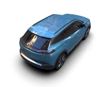 Yaratıcı tasarımın için boş yüzeyi olan mavi şehir arabası. 3d illüstrasyon