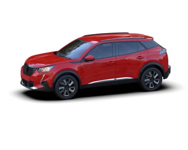 modern kompakt araba - beyaz arka planda kırmızı