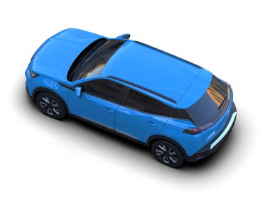 Beyaz stüdyo arka planında daha az genel mavi bir arabanın 3 boyutlu görüntüsü.