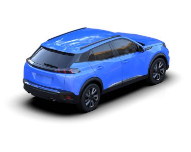 Mavi araba beyaz arka planda izole edilmiş. 3d illüstrasyon