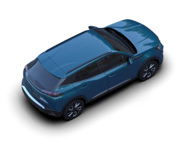 mavi araba beyaz arkaplanda izole edildi