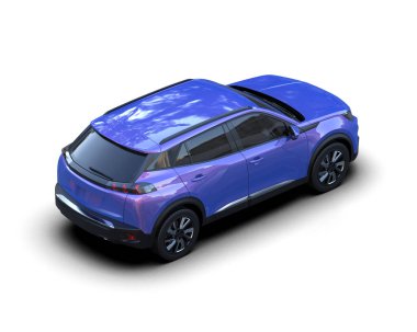 Beyaz arkaplanda izole edilmiş elektrikli araba, 3 boyutlu resimleme