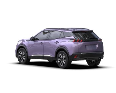 beyaz arka planda modern mor SUV arabası 3 boyutlu görüntüleme