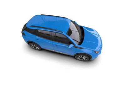Mavi modern araba. 3d oluşturma