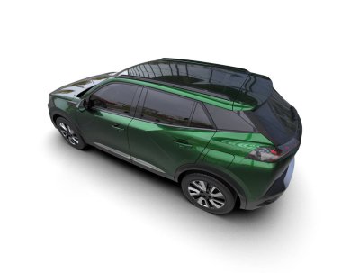 Gri arka planda pankartlar için izole edilmiş yeşil modern araba. 3d oluşturma