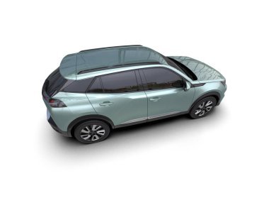 Beyaz arka planda izole edilmiş beyaz araba. 3d illüstrasyon.