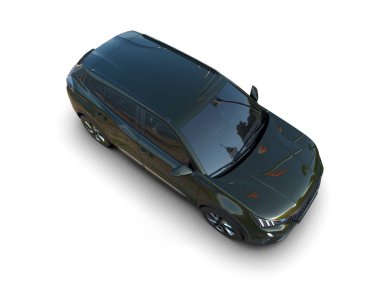 Siyah araba beyaz arka planda izole edildi, 3 boyutlu görüntüleme