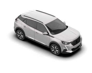 Beyaz, modern aile arabası, kırpma yolu olan beyaz bir arka plan. 3d oluşturma