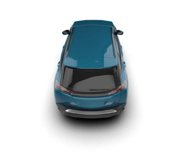 Mavi arabanın 3 boyutlu görüntüsü beyaz arkaplanda izole edildi