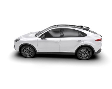 Siyah sedanlı beyaz araba, yan görüş. 3d oluşturma.